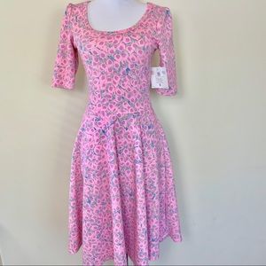 LulaRoe Nicole Dress Pink with Floral Design